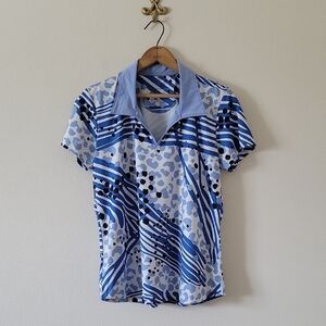 Ana Clare Blue White Sport Polo Size Large